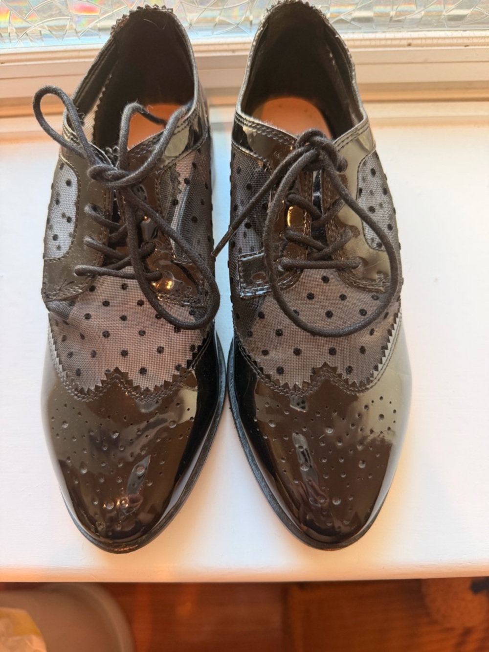 Aldo Black Patent & Sheer Polka-Dot Brogues